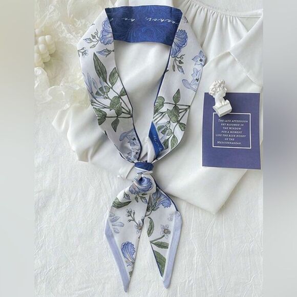 Floral Blue and White Scarf #1811 - Picture 1 of 4